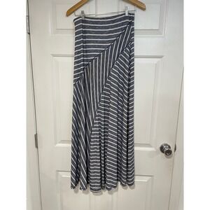 Max Studio Y2K Striped Asymmetric‎ Print Stretch Maxi Skirt Casual  Blue White S